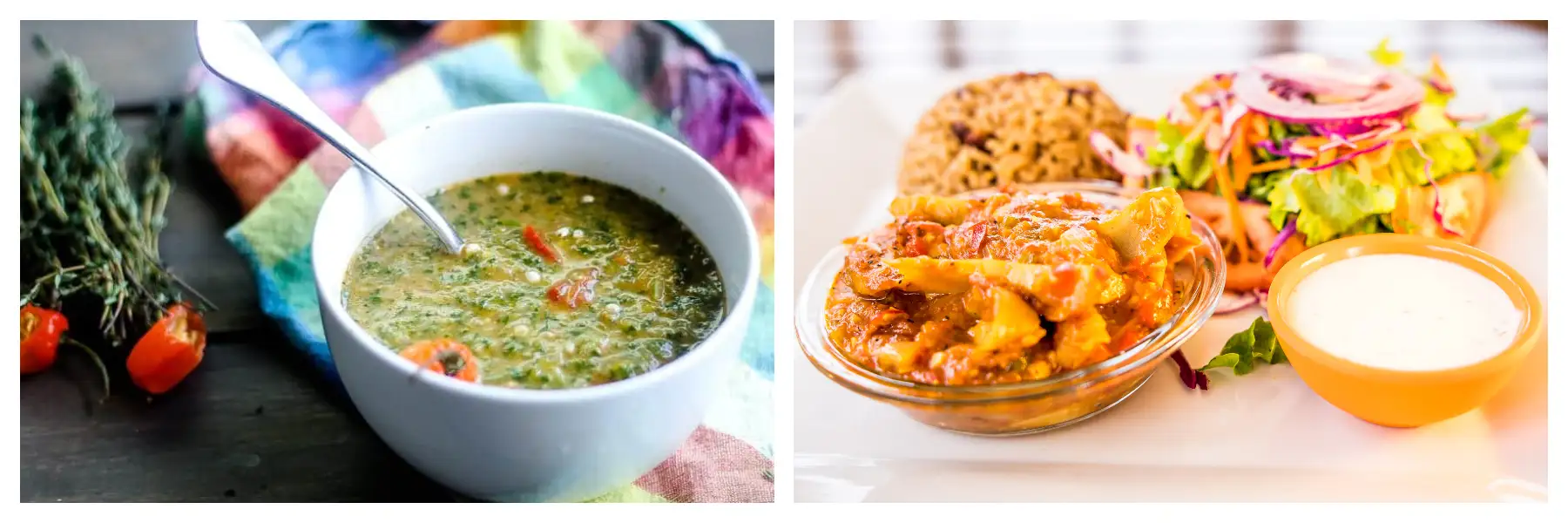 Traditional Local Food of St Martin - Callaloo Soup - Conch and Dumplings - National Dishes of SXM